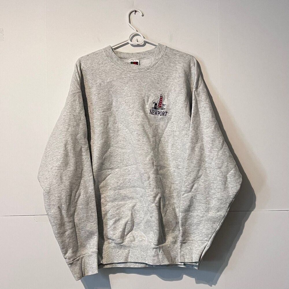 Vintage Fruit Of The Loom Mens Sweater Size 2XL Light Grey 90s 00S Newport, RI